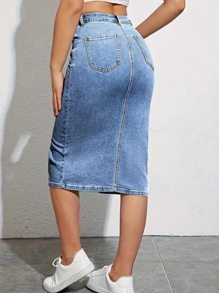 Natasha | Stretchy Denim Midi Rok voor Vrouwen