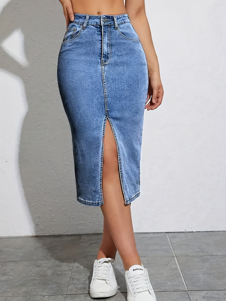 Natasha | Stretchy Denim Midi Rok voor Vrouwen