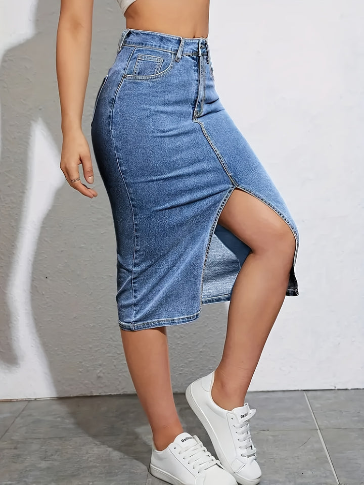 Natasha | Stretchy Denim Midi Rok voor Vrouwen
