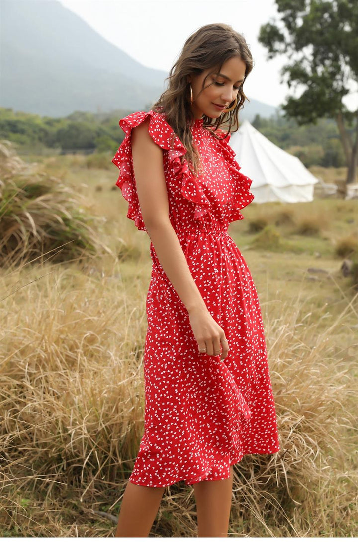 Nikki | Elegante Ruffle Midi-Jurk met Prints
