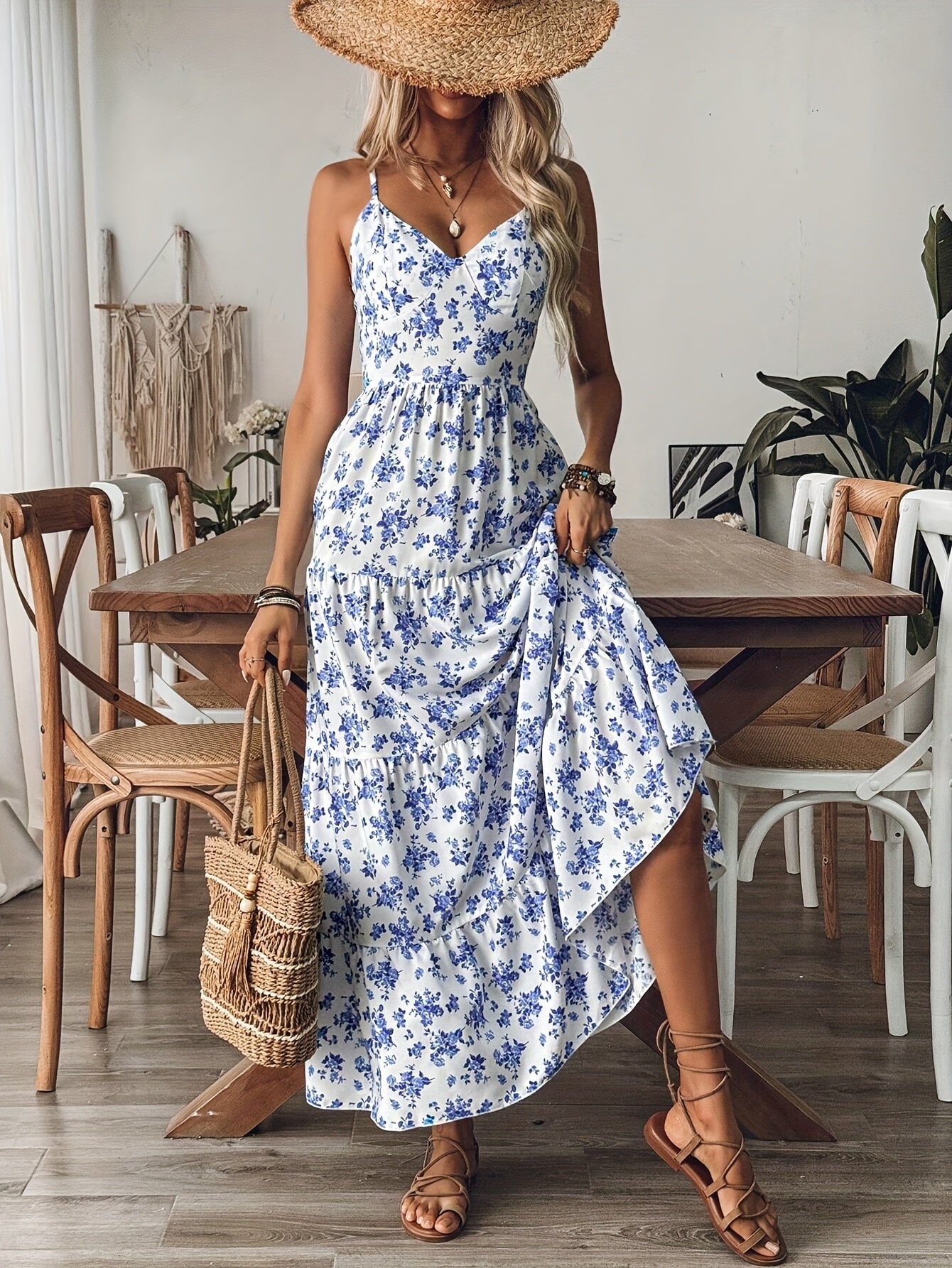 Zomerse Maxi Jurk met Bloemenprint en Spaghettibandjes in Diverse Kleuren