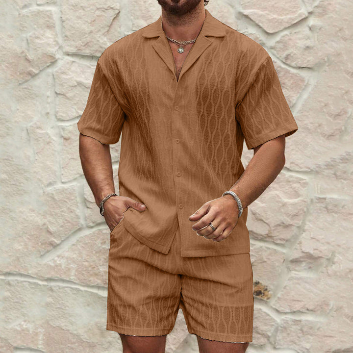 Heren Tweedelig Set – Knoopshirt en Short – Relaxte Pasvorm – Ademend Textiel