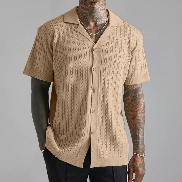 Heren Overhemd met Knoopsluiting – Zachte Knit – Relaxte Pasvorm – Korte Mouw
