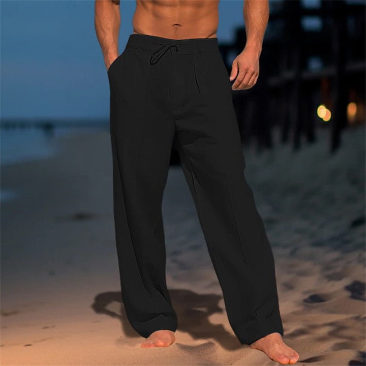 Heren Broek – Relaxed Fit – Natuurlijke Vezels – Trekkoord – Volledige Lengte – Zijsplitzakken
