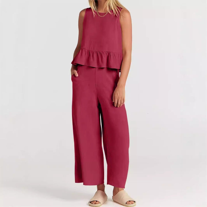 Dames Peplumtop – Relaxed Fit – Mouwloos – Natuurlijke Ademende Stof