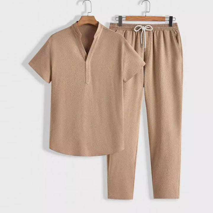 Heren Trainingspak – Ademend Set – Relaxed Fit – Korte Mouw en Trekkoordbroek