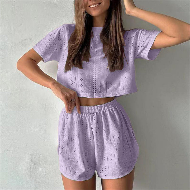 Dames Two-Piece Set – Ademend Design – Relaxed Fit – Crop Top en Shorts
