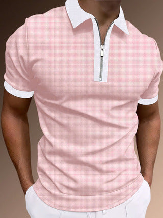 Heren polo shirt – Slim fit – Half zip – Ademende stof – Subtiel patroon – Ribboorden