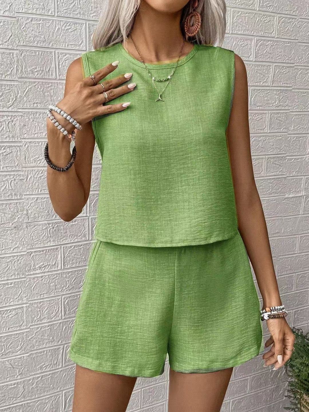 Dames Set Top en Shorts – Relaxed Fit – Ademende Stof – Cropped – Zonder Sluiting