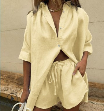 Dames Two-Piece Set – Relaxed Fit Shirt – Hoge Taille Shorts – Ademend Textiel