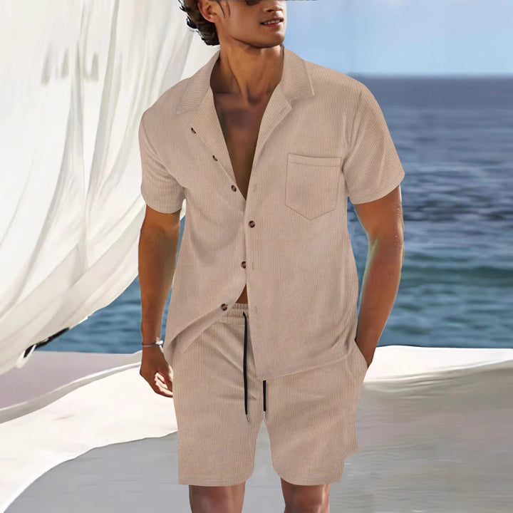 Heren Set van Overhemd en Korte Broek – Relaxte Pasvorm – Ademend – Cuban Kraag