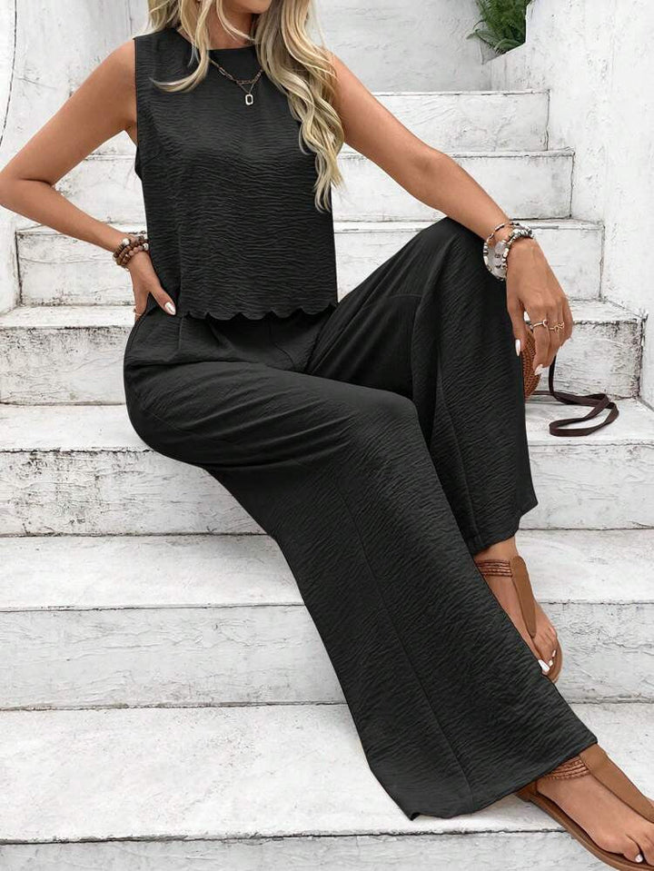 Dames Broek – Wijde Pijpen – Crinkle Stof – Elastische Taille – Volledige Lengte