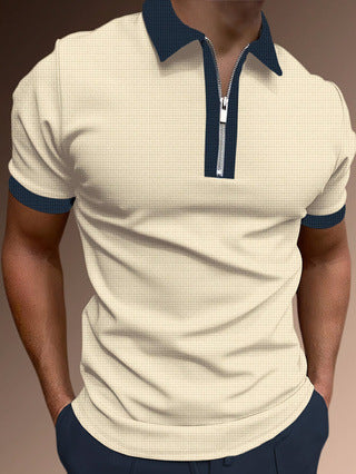 Heren polo shirt – Slim fit – Half zip – Ademende stof – Subtiel patroon – Ribboorden