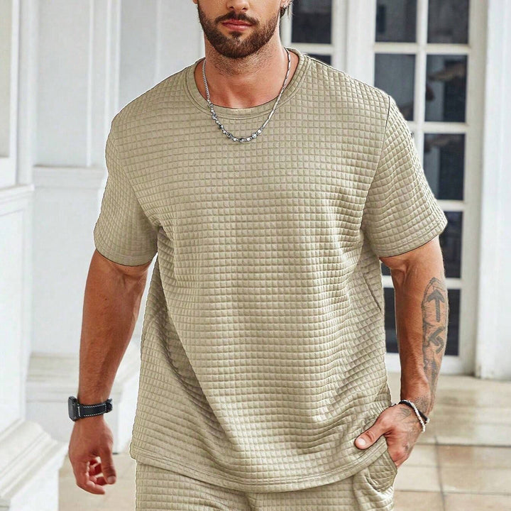 Heren T-shirt – Relaxed Fit – Ademend Structuurpatroon – Korte Mouwen – Casual Crewneck