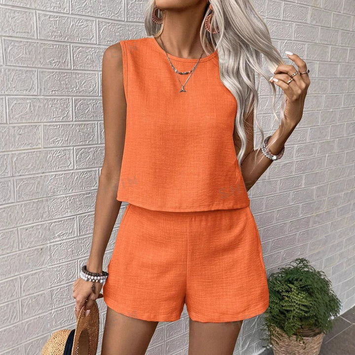 Dames Set Top en Shorts – Ademend Stoffenmix – Mouwloos – Relaxte Pasvorm Casual