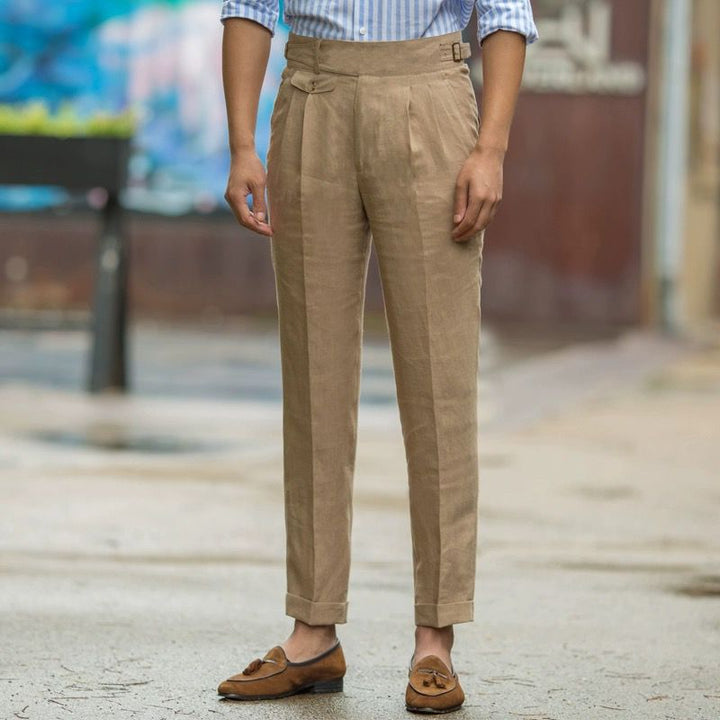 Heren Broek – Slim Fit – Hoge Taille – Plooi Voorzijde – Natuurlijke Stoffen