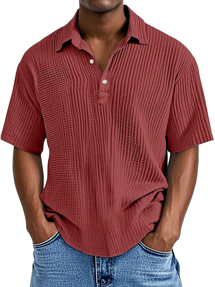 Heren Overhemd – Relaxed Fit – Korte Mouw – Kreukelstructuur – Ademend Materiaal