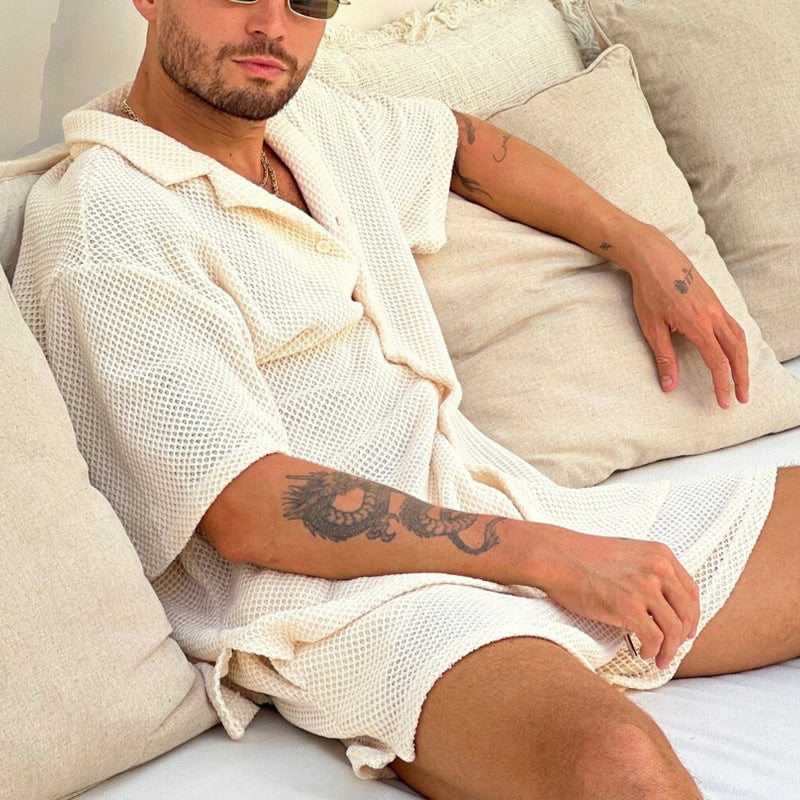 Heren Outfit Set – Korte Mouwen Overhemd en Short – Ademend – Relaxte Pasvorm