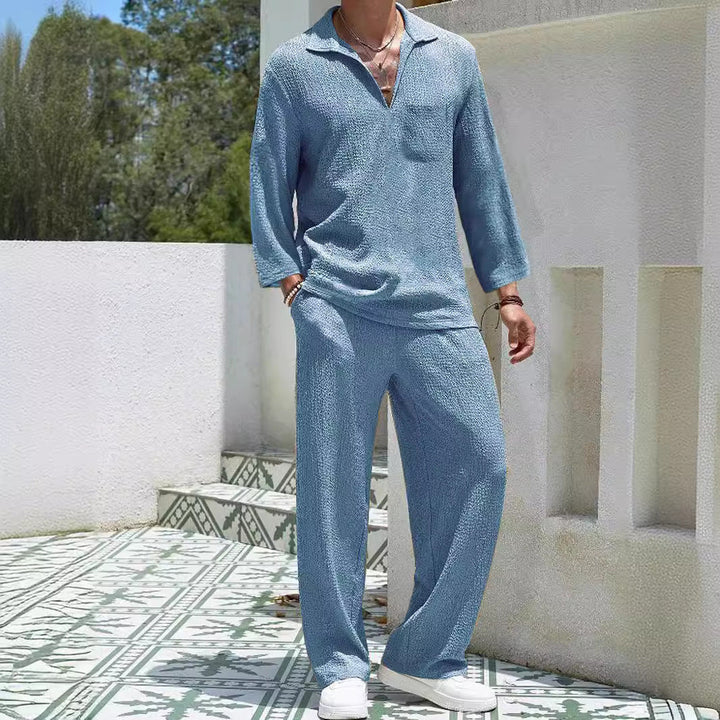 Heren Lounge Set – Relaxte Pasvorm – Zacht Geribd – Lange Mouwen & Lange Broek