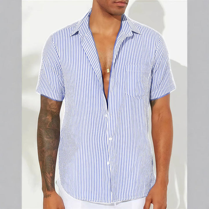 Heren Overhemd – Relaxed Fit – Ademend Materiaal – Korte Mouw – Verticale Strepen