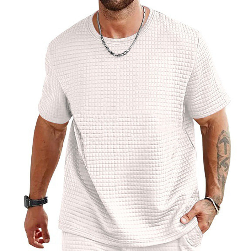 Heren T-shirt – Relaxed Fit – Ademend Structuurpatroon – Korte Mouwen – Casual Crewneck