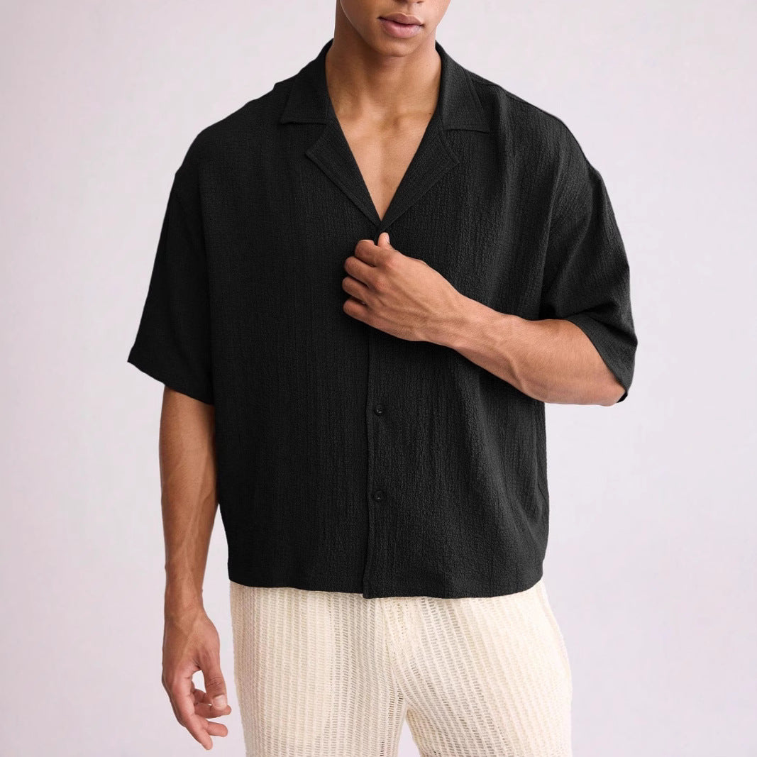 Heren Overhemd Korte Mouw – Relaxed Fit – Ademend Textuurweefsel – Casual Stijl
