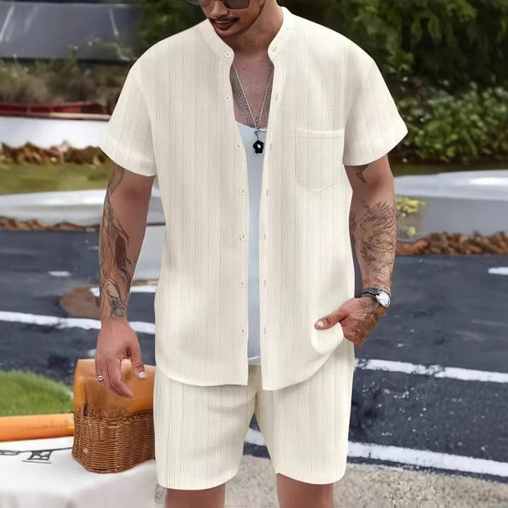 Heren Set – Henley Shirt en Shorts – Relaxte Pasvorm – Ademend Natuurlijk Textiel