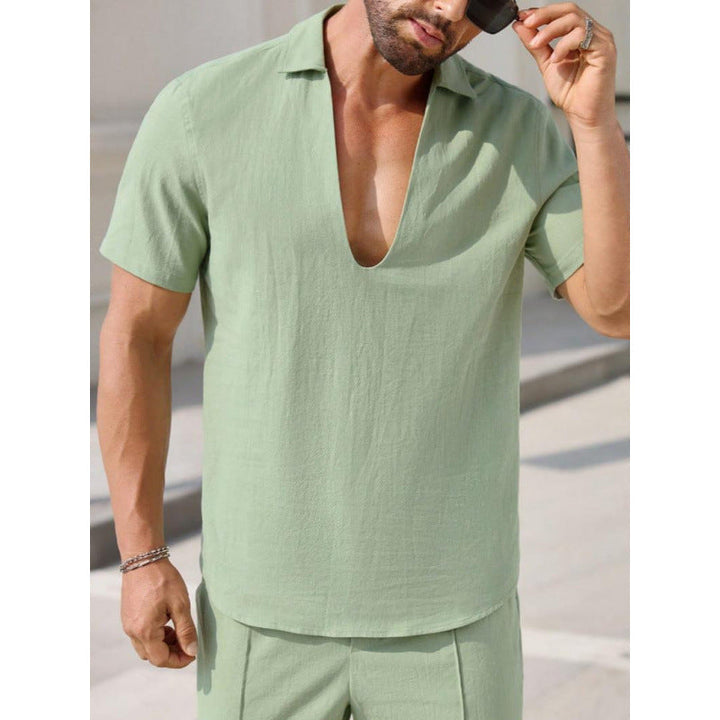 Heren Tweedelig Pak – Relaxte Pasvorm – Ademend Materiaal – Korte Mouw & Lange Broek