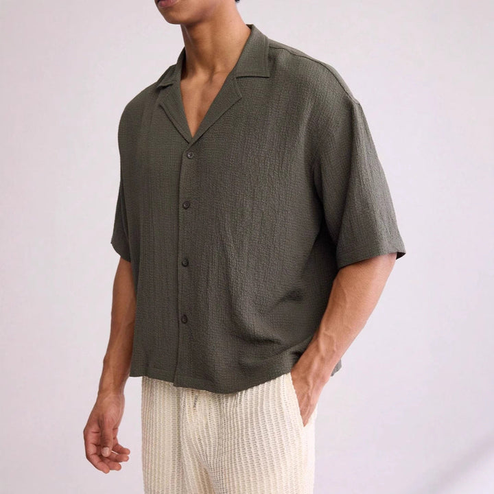 Heren Overhemd Korte Mouw – Relaxed Fit – Ademend Textuurweefsel – Casual Stijl