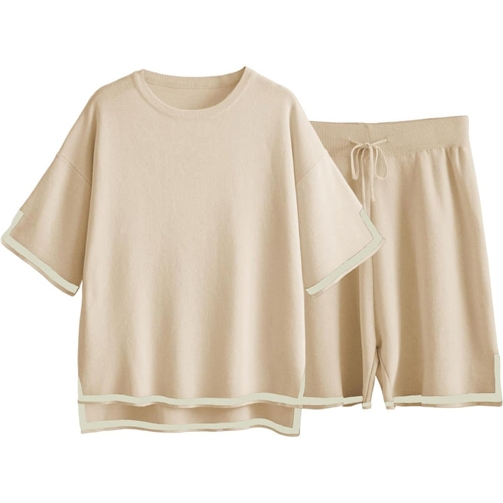 Dames gebreide sweaterset – Relaxte pasvorm – Zacht ademend breisel – Ribbels afwerking