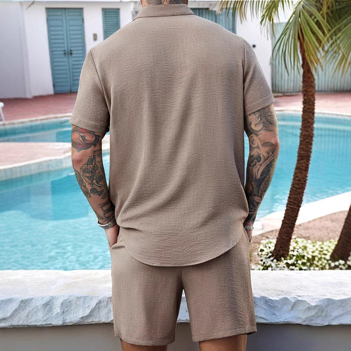 Heren Set Henley Shirt en Shorts – Relaxed Fit – Natuurlijke Stoffen – Casual Look