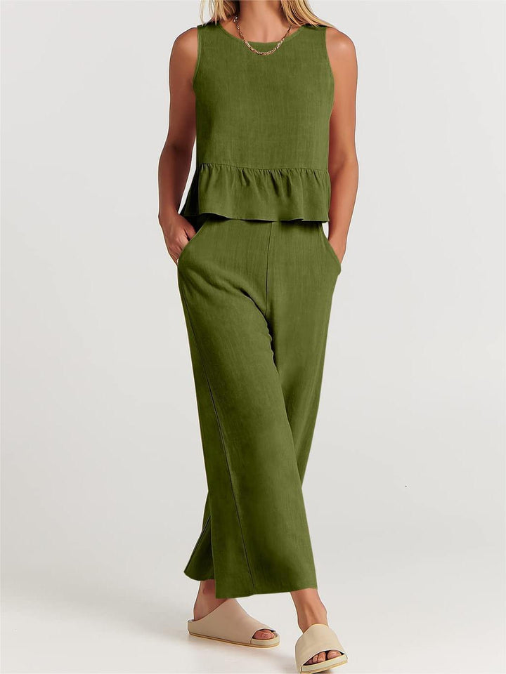 Dames Peplumtop – Relaxed Fit – Mouwloos – Natuurlijke Ademende Stof