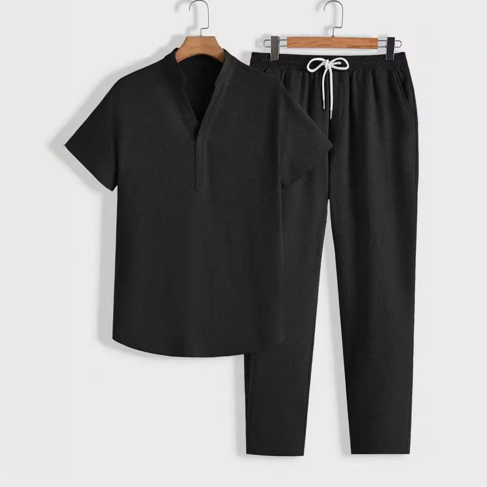 Heren Trainingspak – Ademend Set – Relaxed Fit – Korte Mouw en Trekkoordbroek