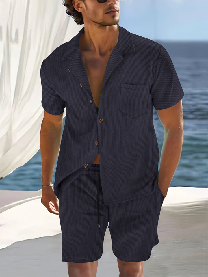 Heren Set van Overhemd en Korte Broek – Relaxte Pasvorm – Ademend – Cuban Kraag