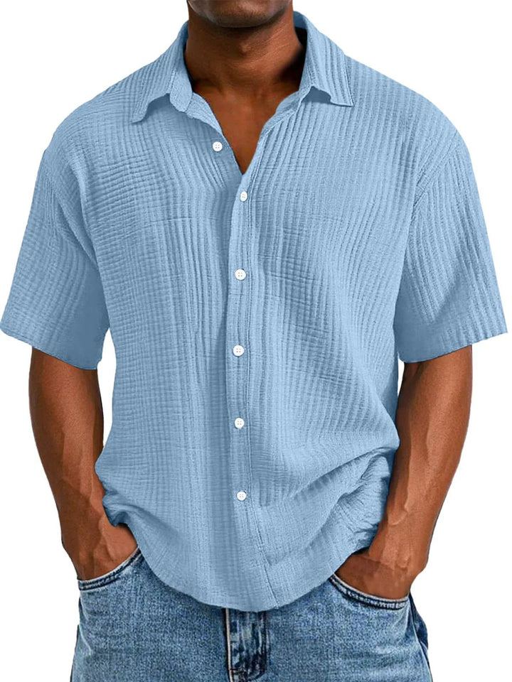 Heren Overhemd – Korte Mouw – Relaxed Fit – Ademend – Gerimpelde Textuur