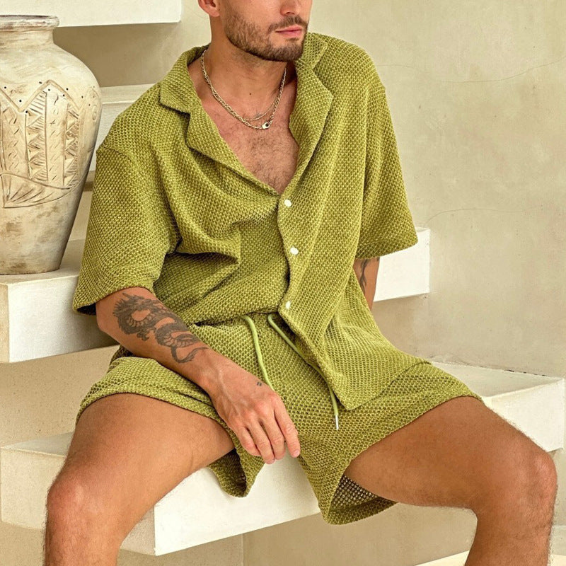 Heren Outfit Set – Korte Mouwen Overhemd en Short – Ademend – Relaxte Pasvorm