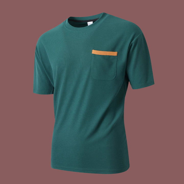 Heren T-shirt – Relaxed Fit – Ademend Textuur – Borstzak met Afwerking – Casual