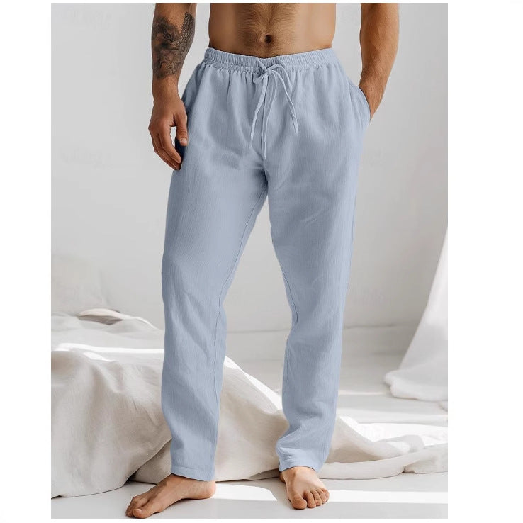 Heren Broek – Relaxte Pasvorm – Ademend Materiaal – Elastische Taille met Koord