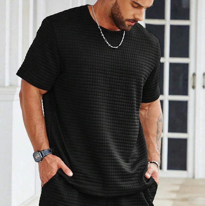 Heren T-shirt – Relaxed Fit – Ademend Structuurpatroon – Korte Mouwen – Casual Crewneck