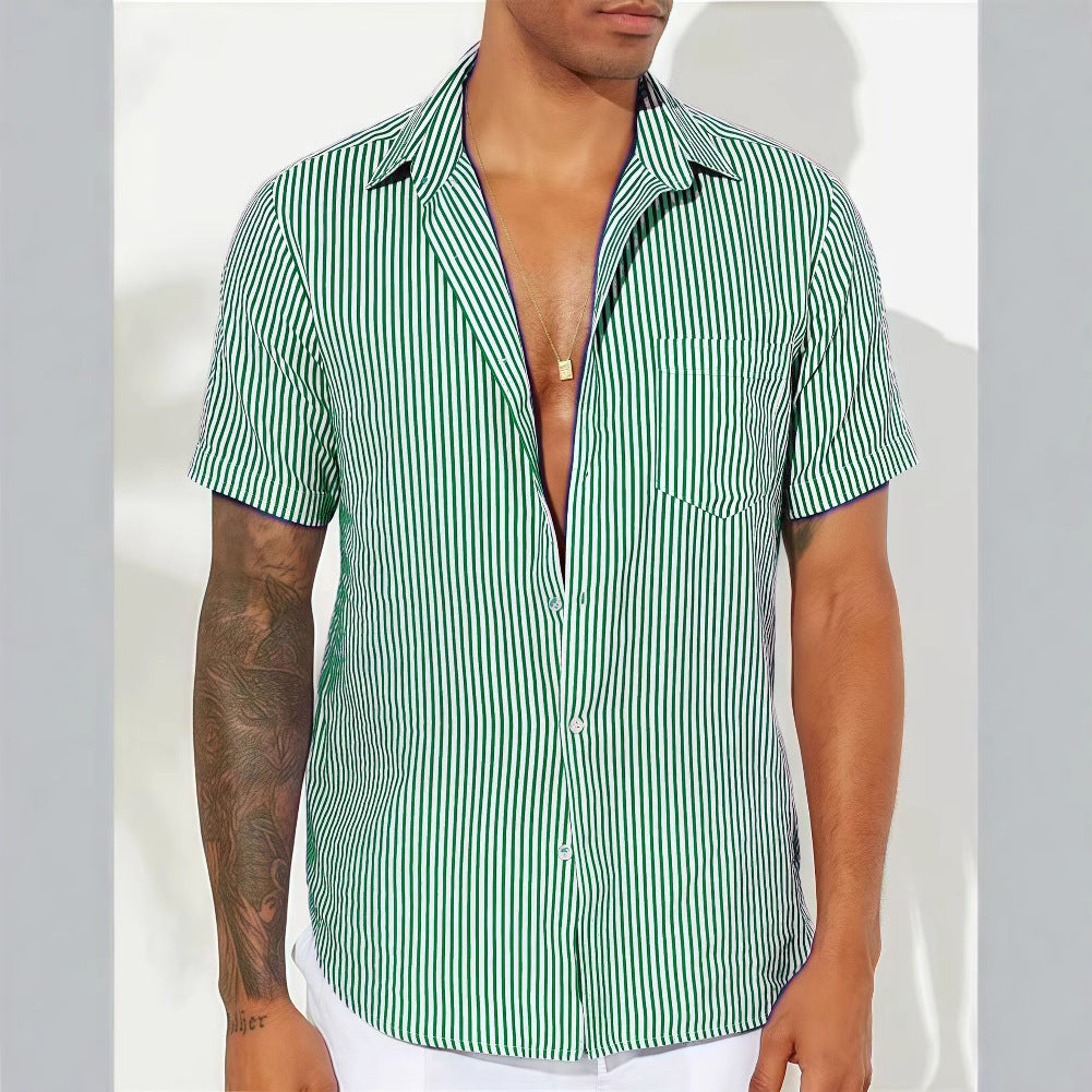 Heren Overhemd – Relaxed Fit – Ademend Materiaal – Korte Mouw – Verticale Strepen