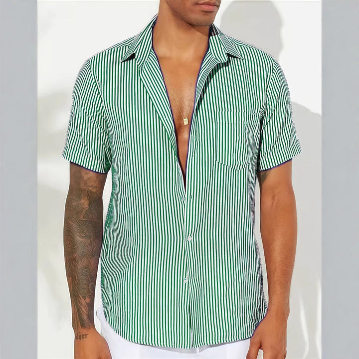 Heren Overhemd – Relaxed Fit – Ademend Materiaal – Korte Mouw – Verticale Strepen