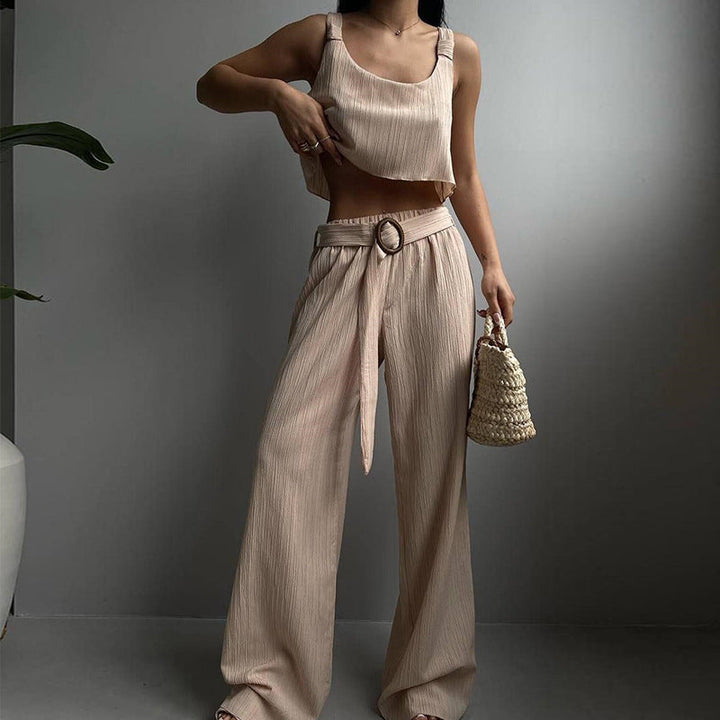 Dames Tweedelige Set – Losse Crop Top & Wijde Broek – Luchtige Ademend Stof