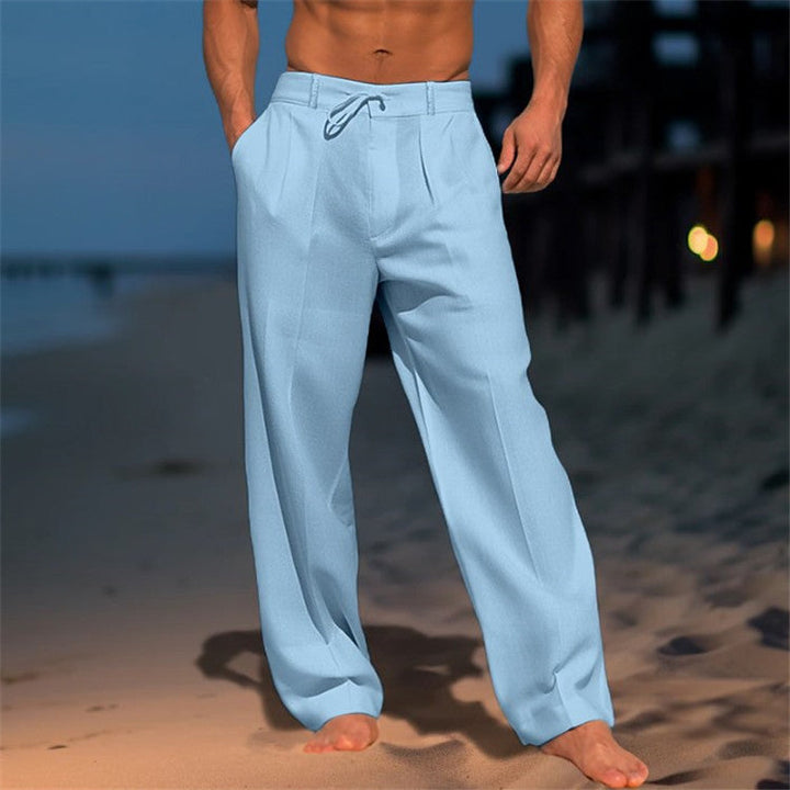 Heren Broek – Relaxed Fit – Natuurlijke Vezels – Trekkoord – Volledige Lengte – Zijsplitzakken