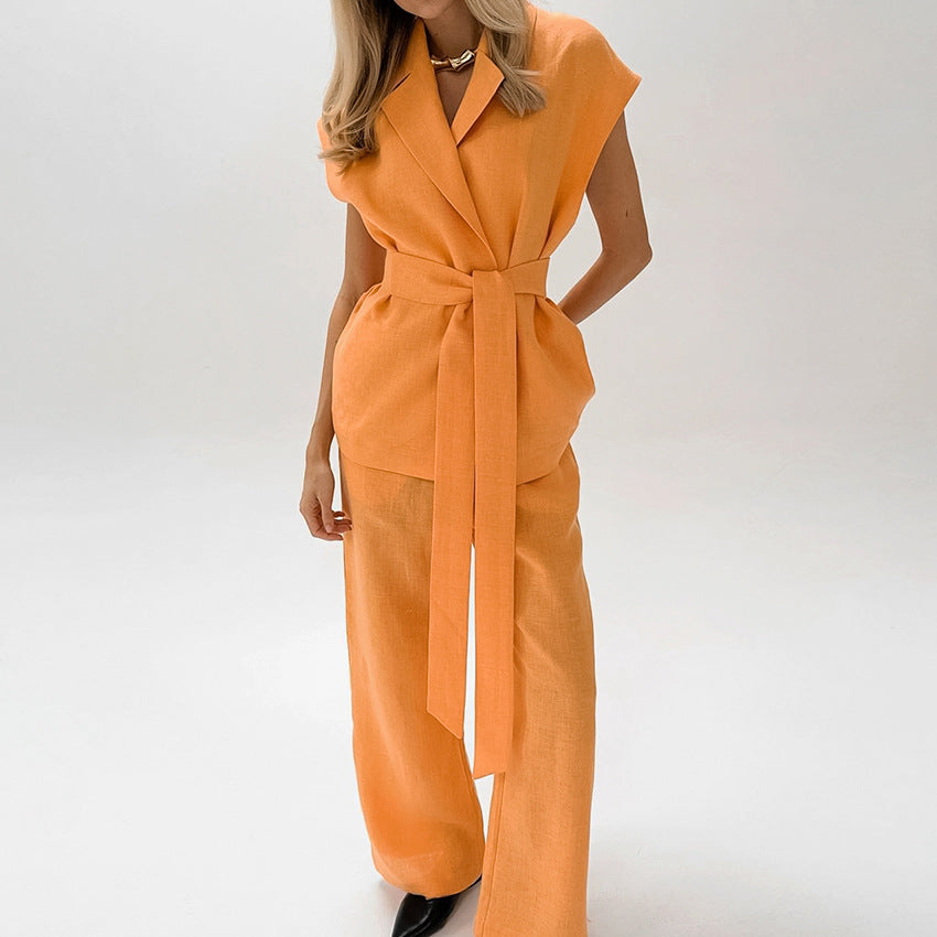 Dames Set Top en Broek – Mouwloos – Wijde Pijpen – Ademend – Taille Ceintuur