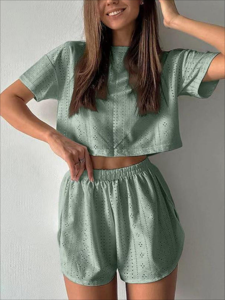 Dames Two-Piece Set – Ademend Design – Relaxed Fit – Crop Top en Shorts