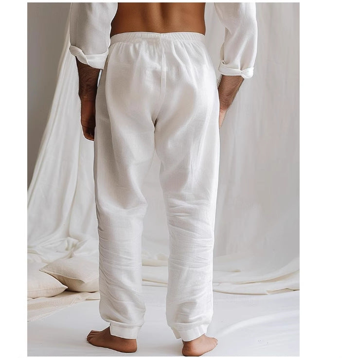 Heren Broek – Relaxte Pasvorm – Ademend Materiaal – Elastische Taille met Koord