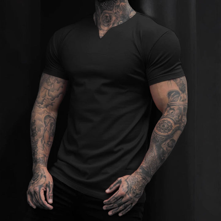 Heren T-shirt V-hals – Slim Fit – Ademend Stretchmateriaal – Korte Mouw – Casual