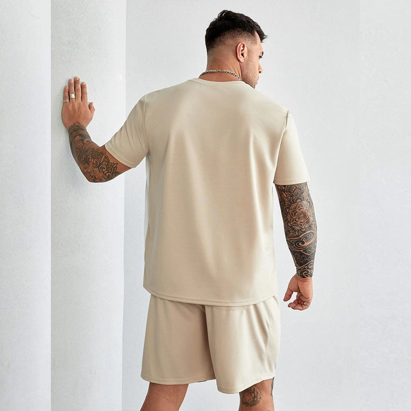 Heren 2-delig Set – Relaxed Fit – Ademend – Korte Mouw – Knie-lange Shorts