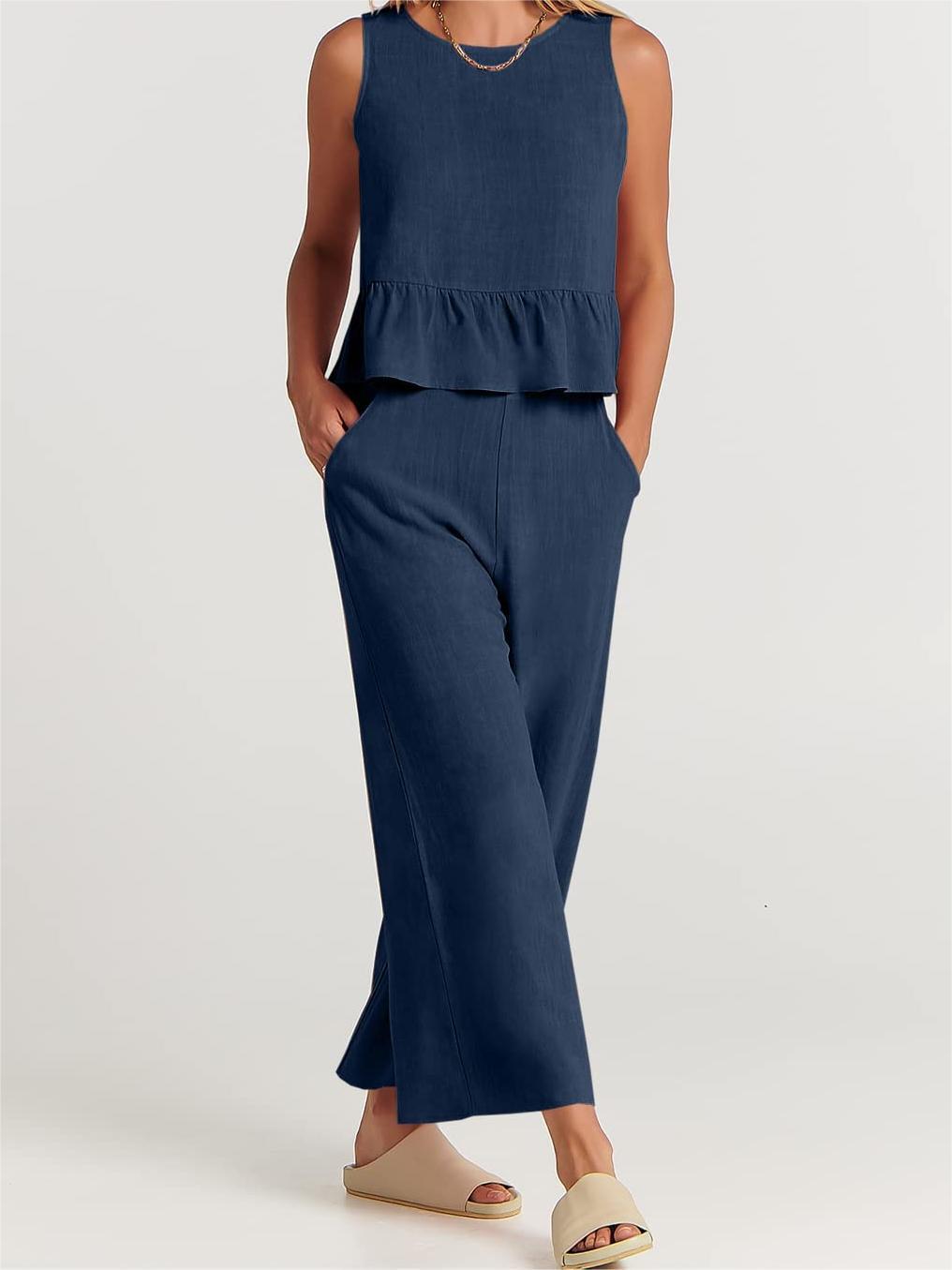 Dames Peplumtop – Relaxed Fit – Mouwloos – Natuurlijke Ademende Stof