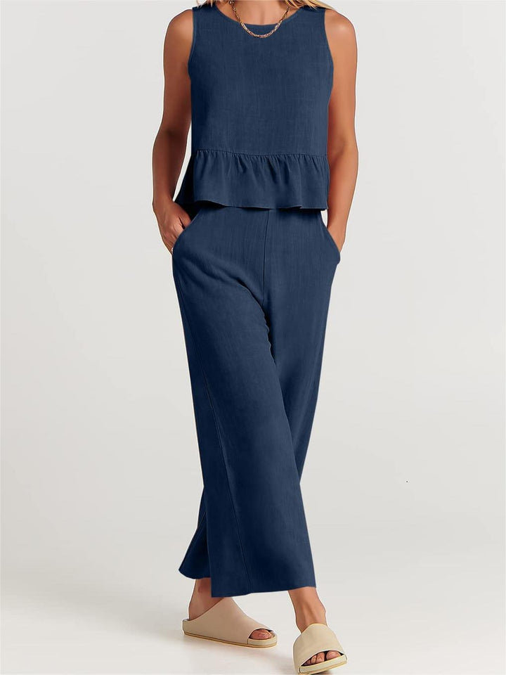 Dames Peplumtop – Relaxed Fit – Mouwloos – Natuurlijke Ademende Stof